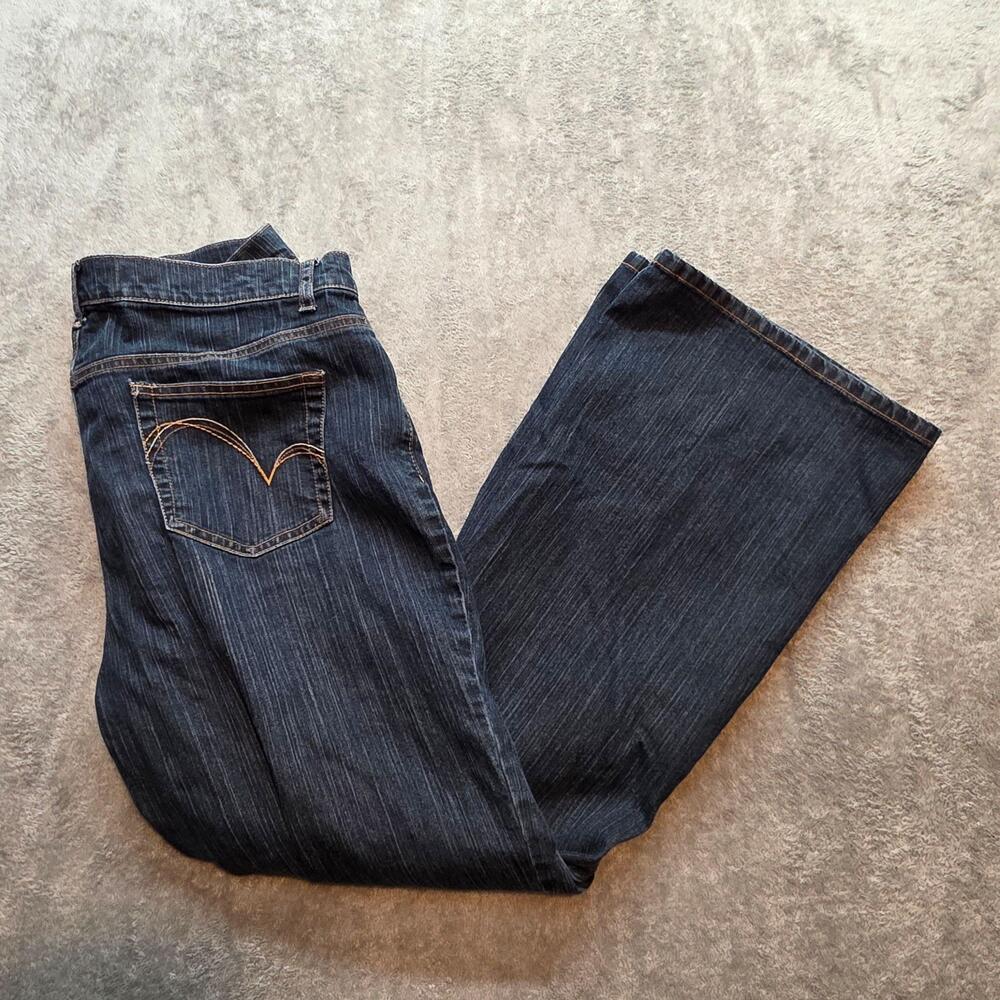 Venezia Stretch Flare Jeans Womens 16 Blue Dark Wash Mid Rise Stretch Denim